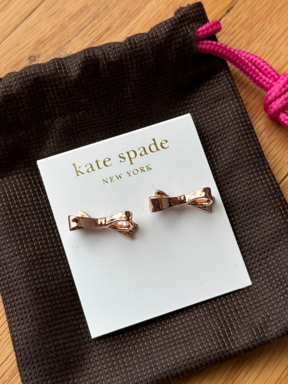 NEW Kate Spade NWT Rose Gold Love Notes Bow Stud Earrings with Dust Bag